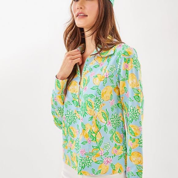 Lilly Pulitzer ELENI UPF 50+ PULLOVER, BLUETTE MAKE LEMONADE - Picture 1 of 3